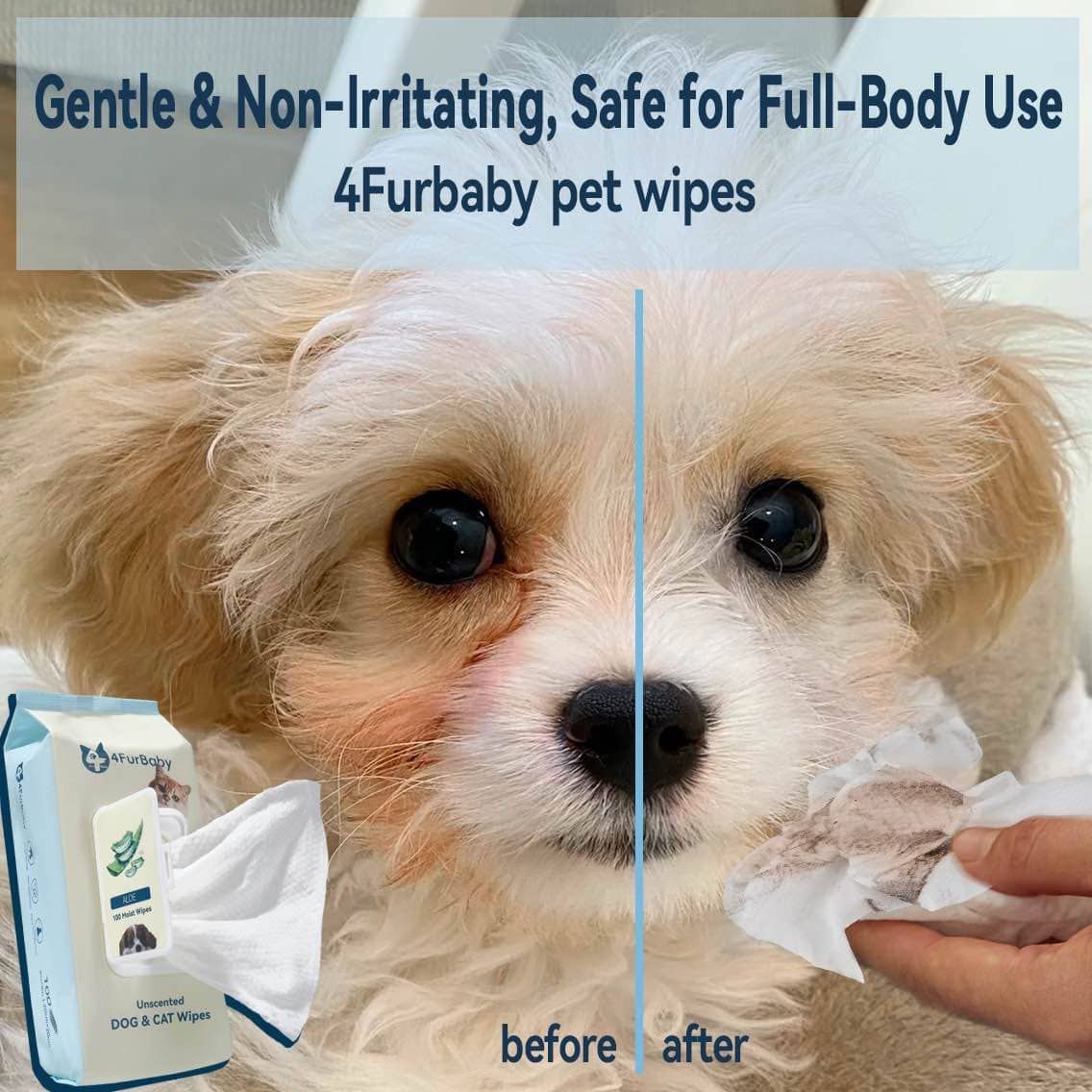 100 counts Extra - Thick Plant Wipes Premium 100% Plant - Based & Compostable Pet Grooming Wipes – Keep Your Pet Fresh the EZ Way - 4FurBaby