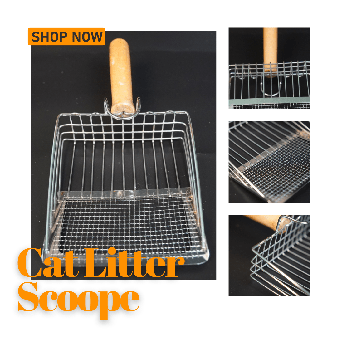 2 - in - 1 Stainless Steel Cat Litter Scoop - Wooden Handle, Efficient Cleaning - 4FurBaby