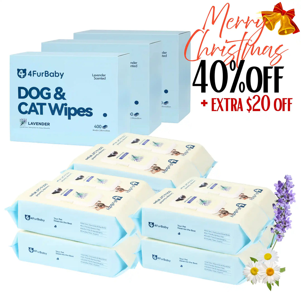 Plant-Based Pet Wipes for Dogs & Cats – Hypoallergenic, Gentle, Cleaning & Hydrating for Paws, Body & Butt – Daily Grooming Use – 400 Count