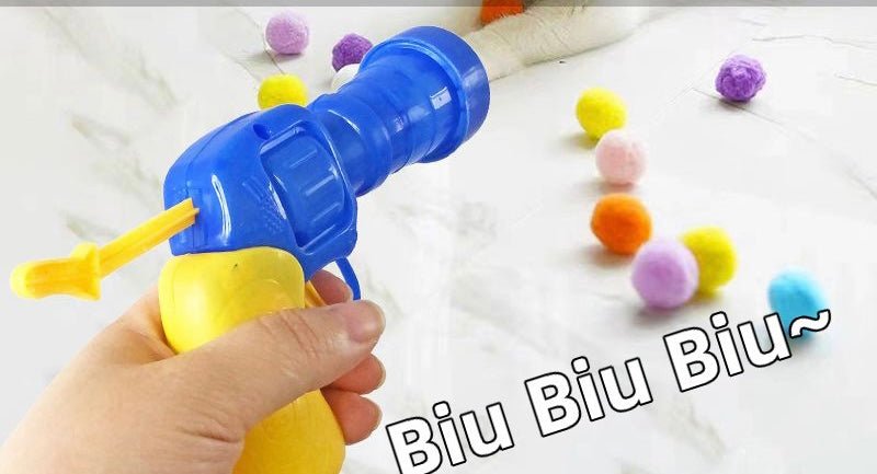 Cat Paradise Interactive Toy - Silent Colorful Ball Launcher Gun Set (50 Vibrant Plush Balls + Yellow - Green Gun) - 4FurBaby