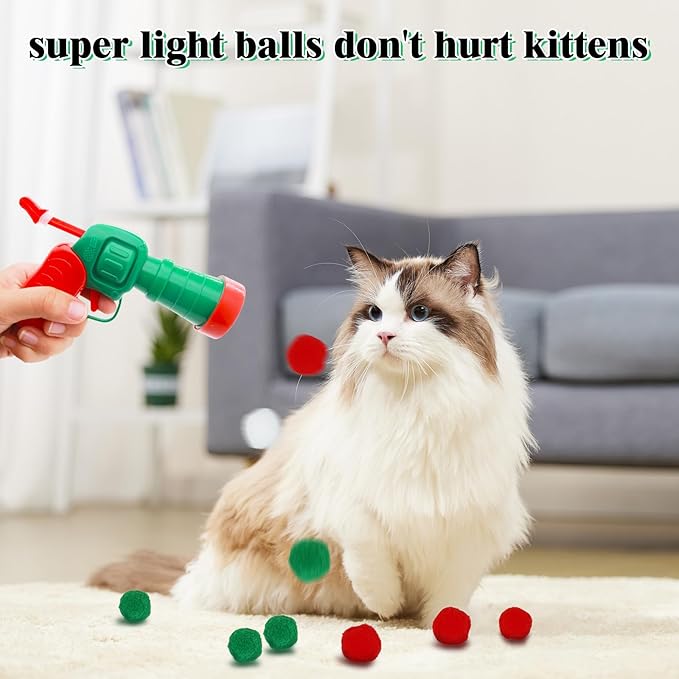 Cat Toy Gift Sets Pom - Pom Launcher + Plush Balls + Elastic Bands | Interactive Toys | Holiday Gift - 4FurBaby