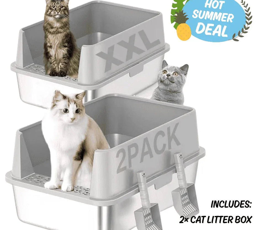 Extra Large Stainless Steel Cat Litter Box with Lid, High Walls, Easy Cleaning, Anti - Leak Design - Buy 2 & Save $10 - 4FurBaby6