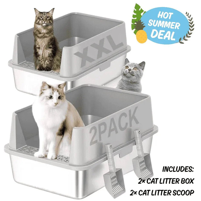 Extra Large Stainless Steel Cat Litter Box with Lid, High Walls, Easy Cleaning, Anti - Leak Design - Buy 2 & Save $10 - 4FurBaby6