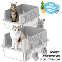 Extra Large Stainless Steel Cat Litter Box with Lid, High Walls, Easy Cleaning, Anti - Leak Design - Buy 2 & Save $10 - 4FurBaby6