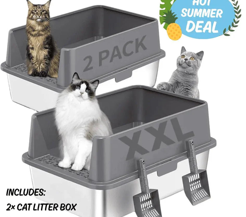 Extra Large Stainless Steel Cat Litter Box with Lid, High Walls, Easy Cleaning, Anti - Leak Design - Buy 2 & Save $10 - 4FurBaby6
