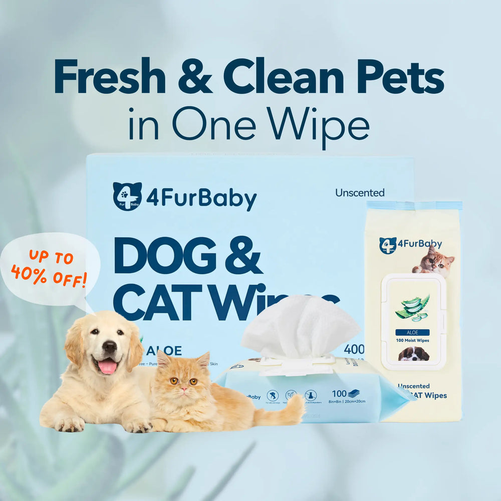 4FurBaby dog and cat wipes packaging with promotional text 