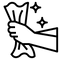 Black line drawing of a hand holding a bow with stars around it on a white background