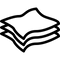 Black line drawing of a stack of folded towels on a white background